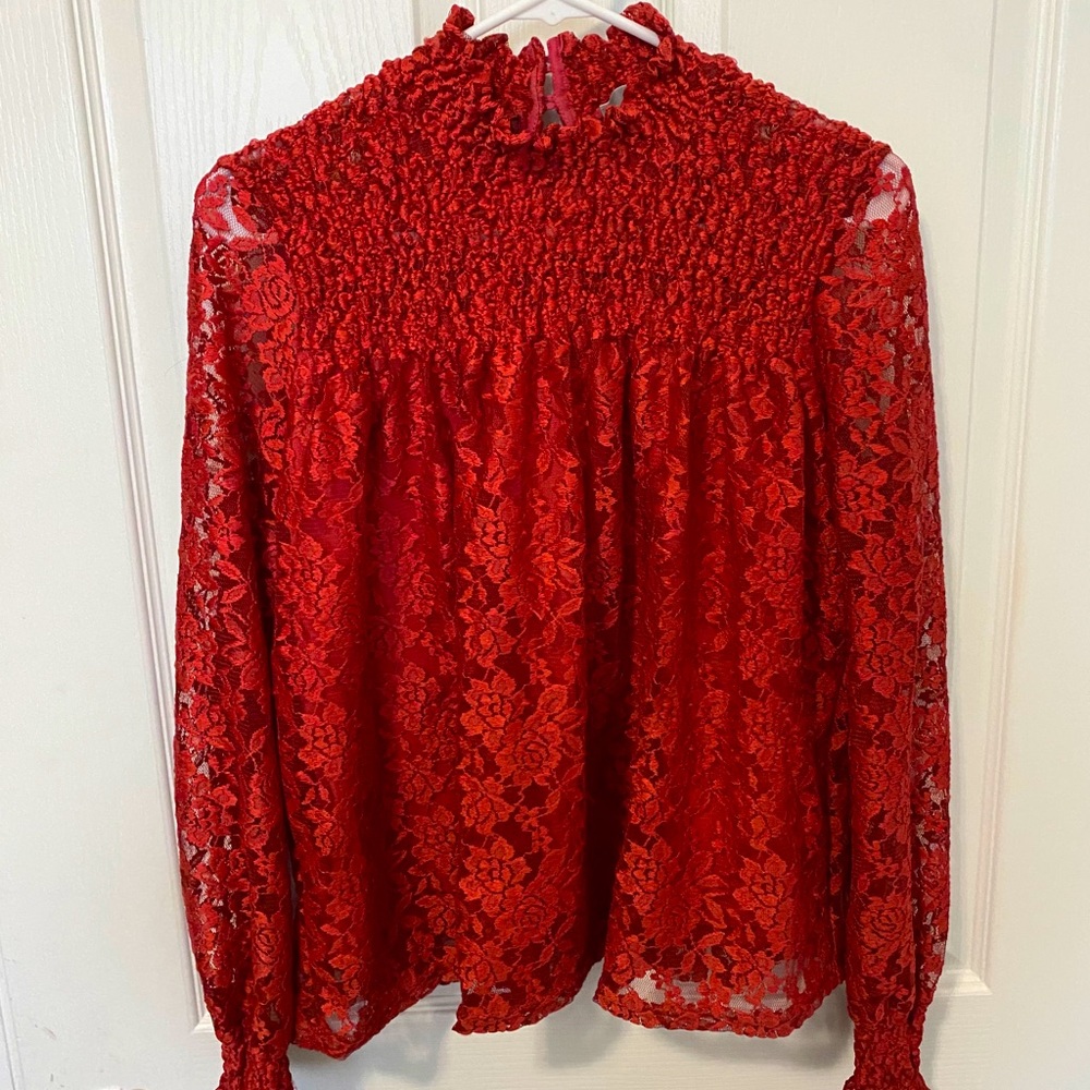 Red lace blouse - Anthropologie